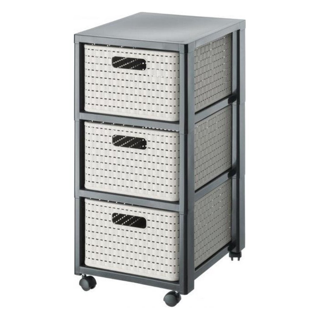 Cômoda Rotho country design com rodas 3x18l cappuccino