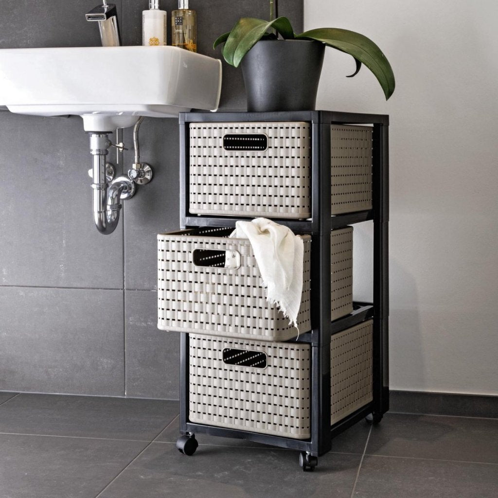 Rotho country design chest of drawers with wheels 3x18l cappuccino