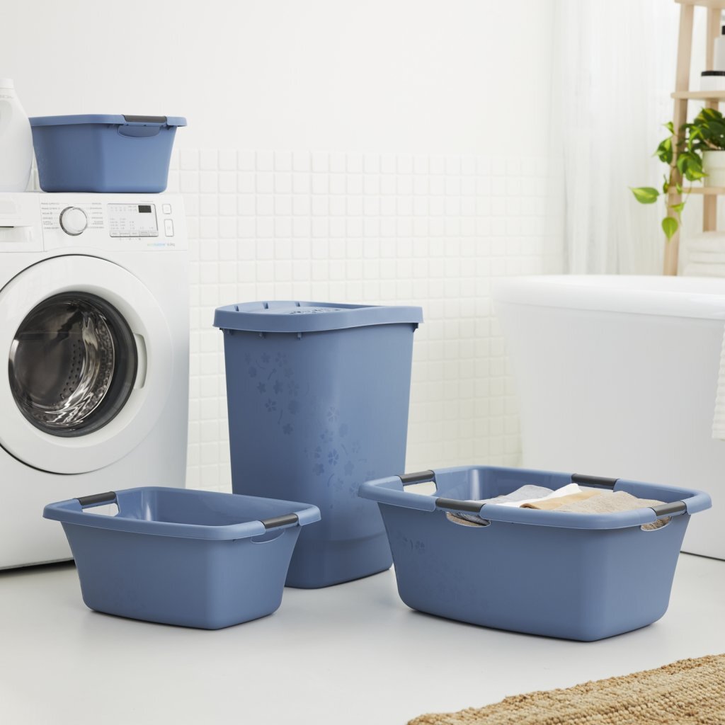 Rotho flowers laundry basket 25l horizon blue