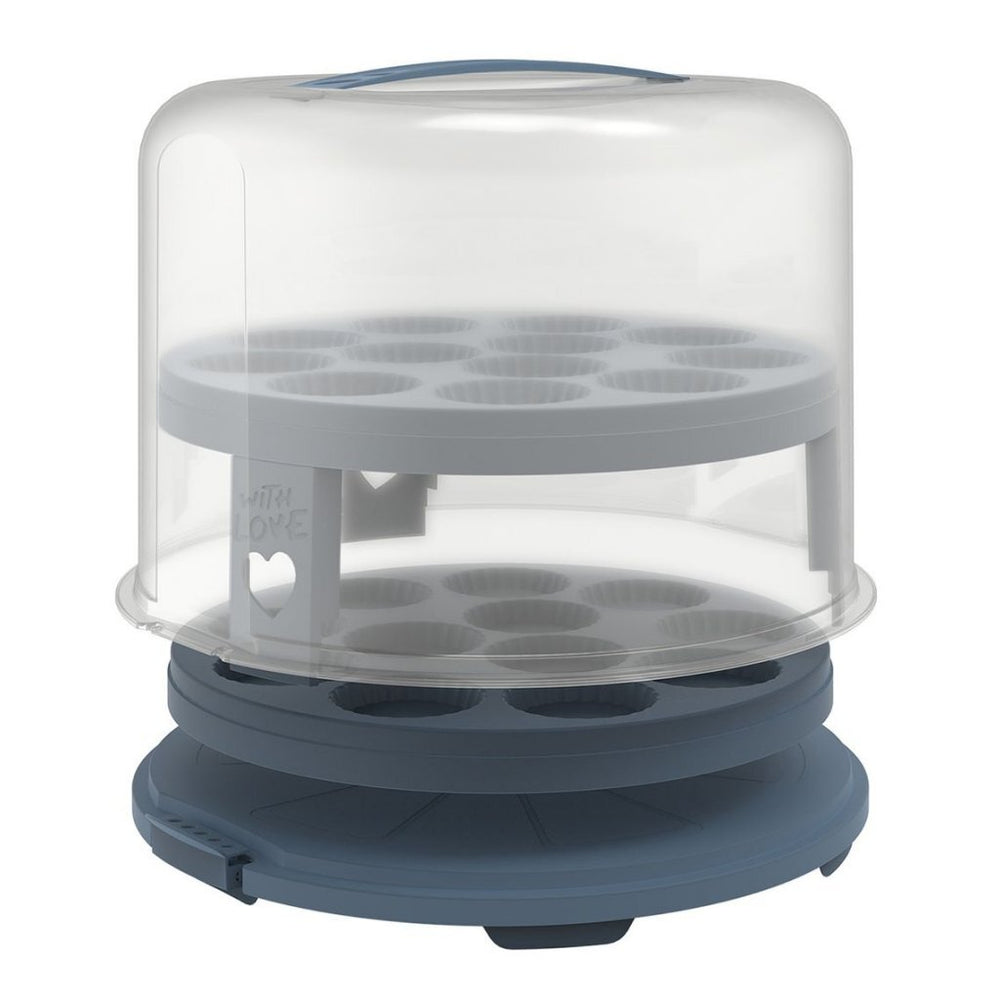 Rotho Fresh cake box xl + cupcake holders 35.5x34.5x26 cm horizon blue transparent