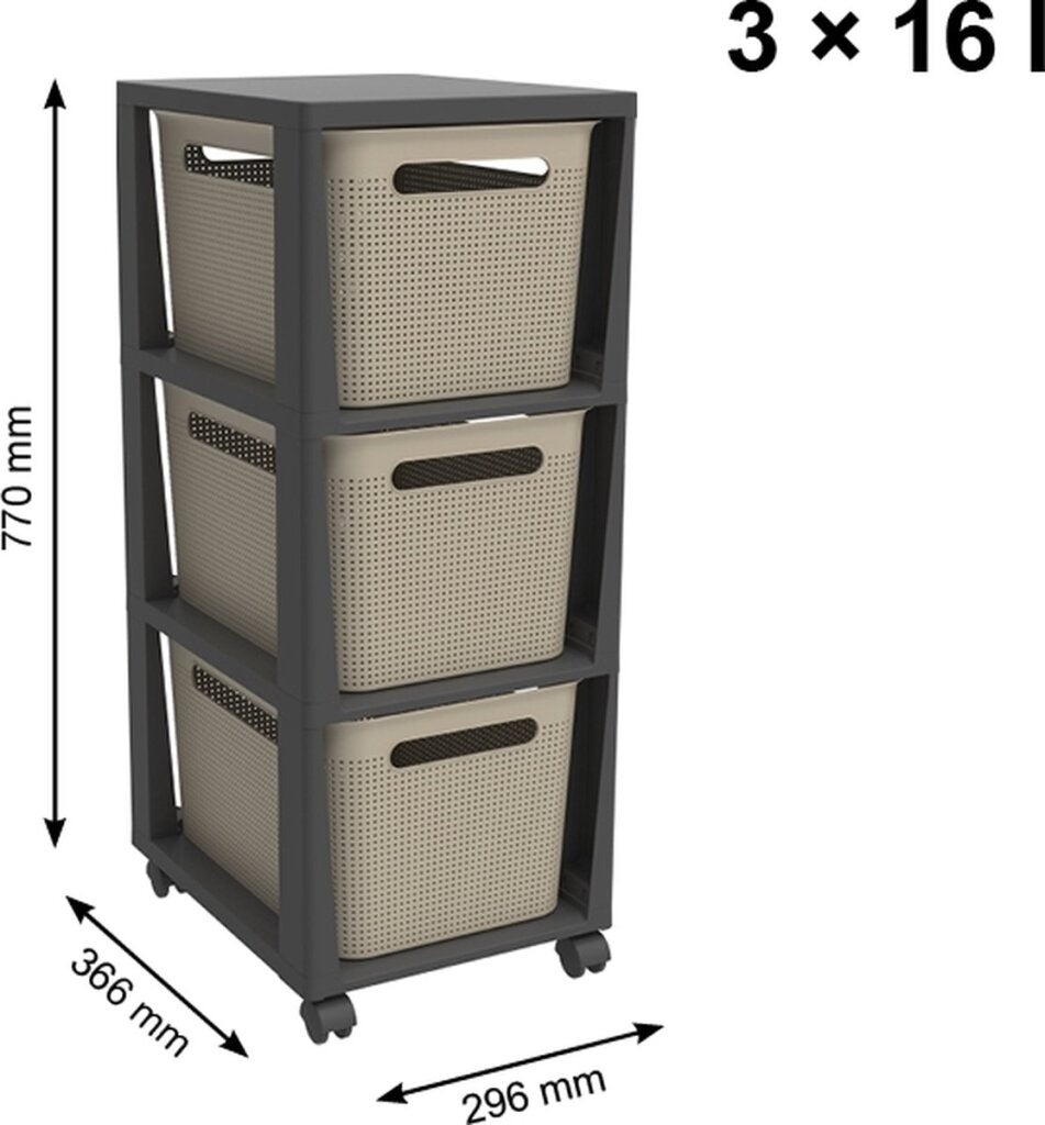 Cômoda Rotho tower brisen design 3x16l com rodas cappuccino