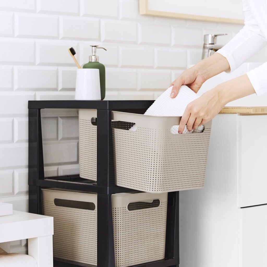 Cômoda Rotho tower brisen design 3x16l com rodas cappuccino