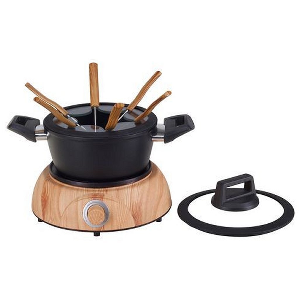 Basic nouvel wood 6-person fondue set black wood