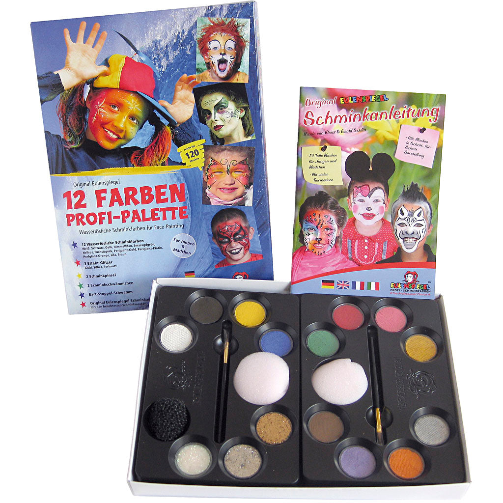 Eulenspiegel make-up set with step-by-step, various colours, 1 set