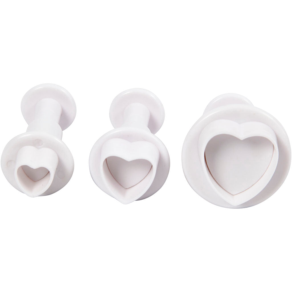 Creativ company cookie cutters with stamp, heart, d 2+2,3+3 cm, white, 3 pieces 1 box