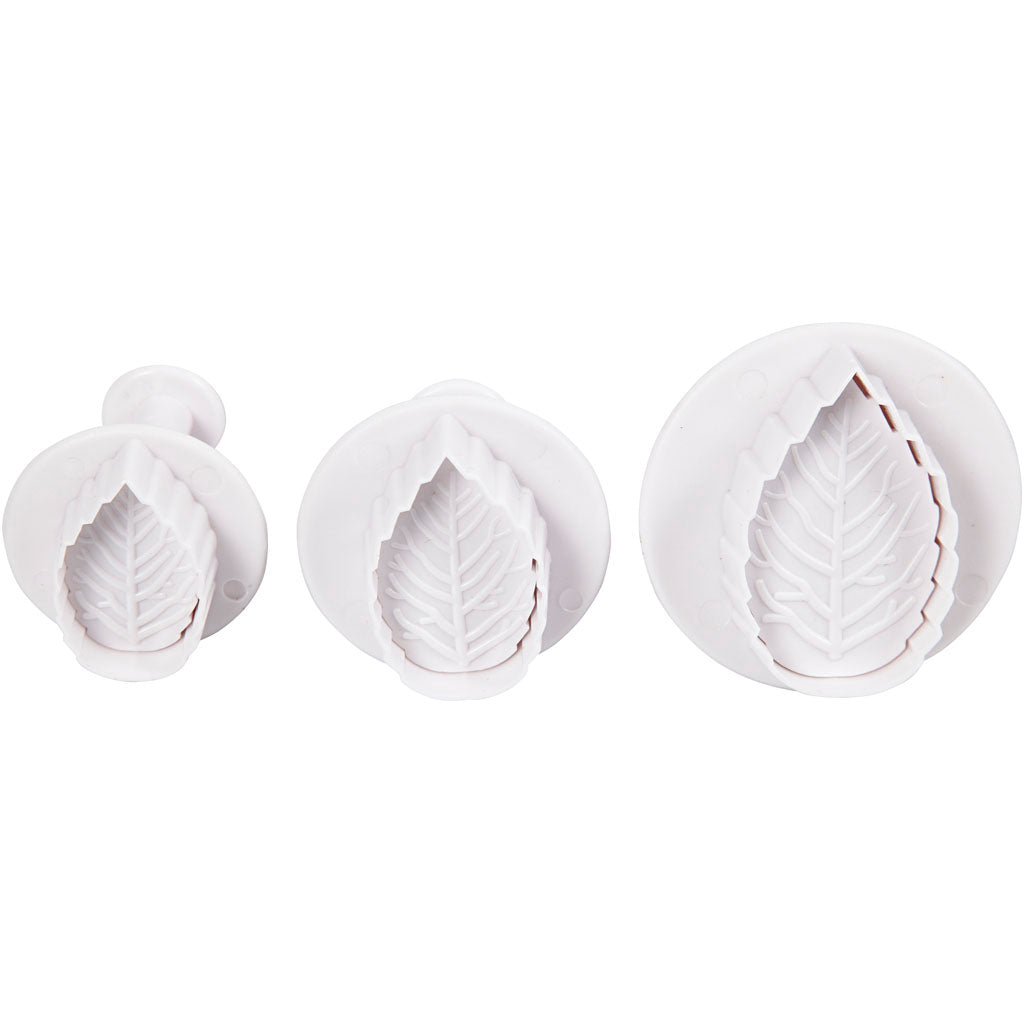 Creativ company uitsteekvormen met stempel, blad, d 3,4+4,4+4,9 cm, wit, 3 stuk 1 doos