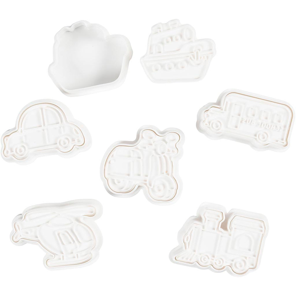 Creativ company cookie cutters with stamp, transport, size 3.5-5.5 cm, white, 6 pieces 1 box