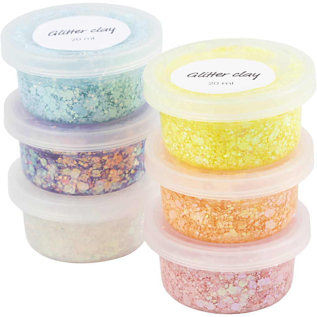 Creativ company glitter clay, pastel colors, 6x20 ml 1 box