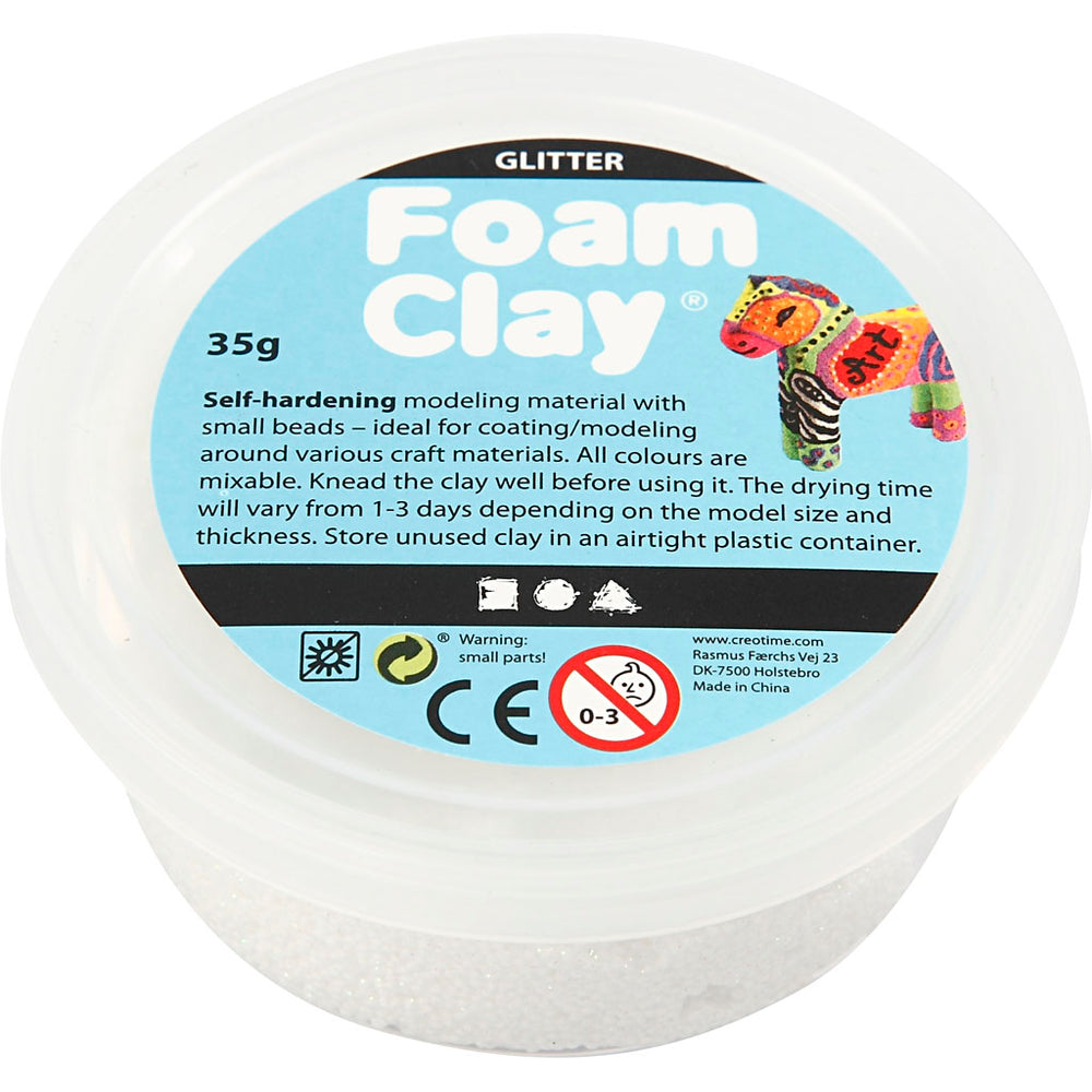 Foam clay®, glitter, white, 35 gr 1 box
