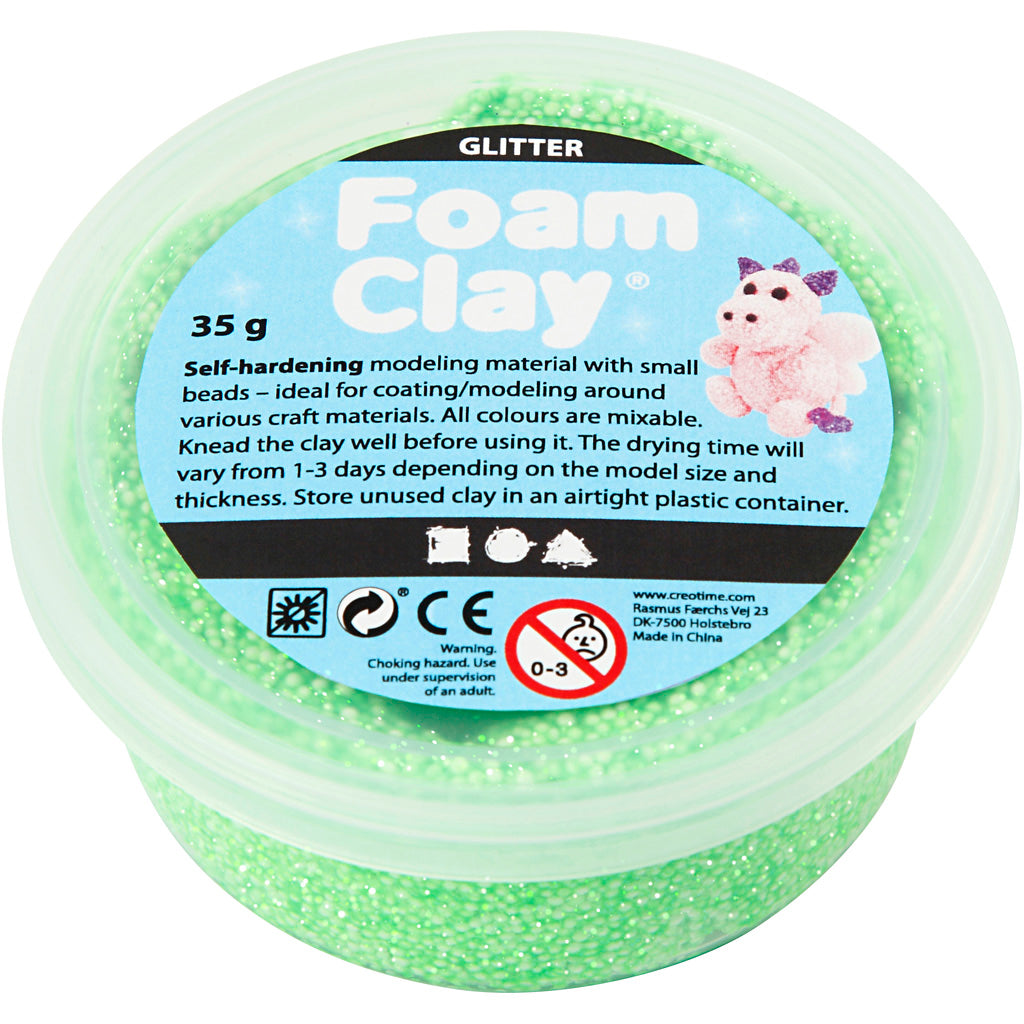 Foam clay®, glitter, green, 35 gr 1 box