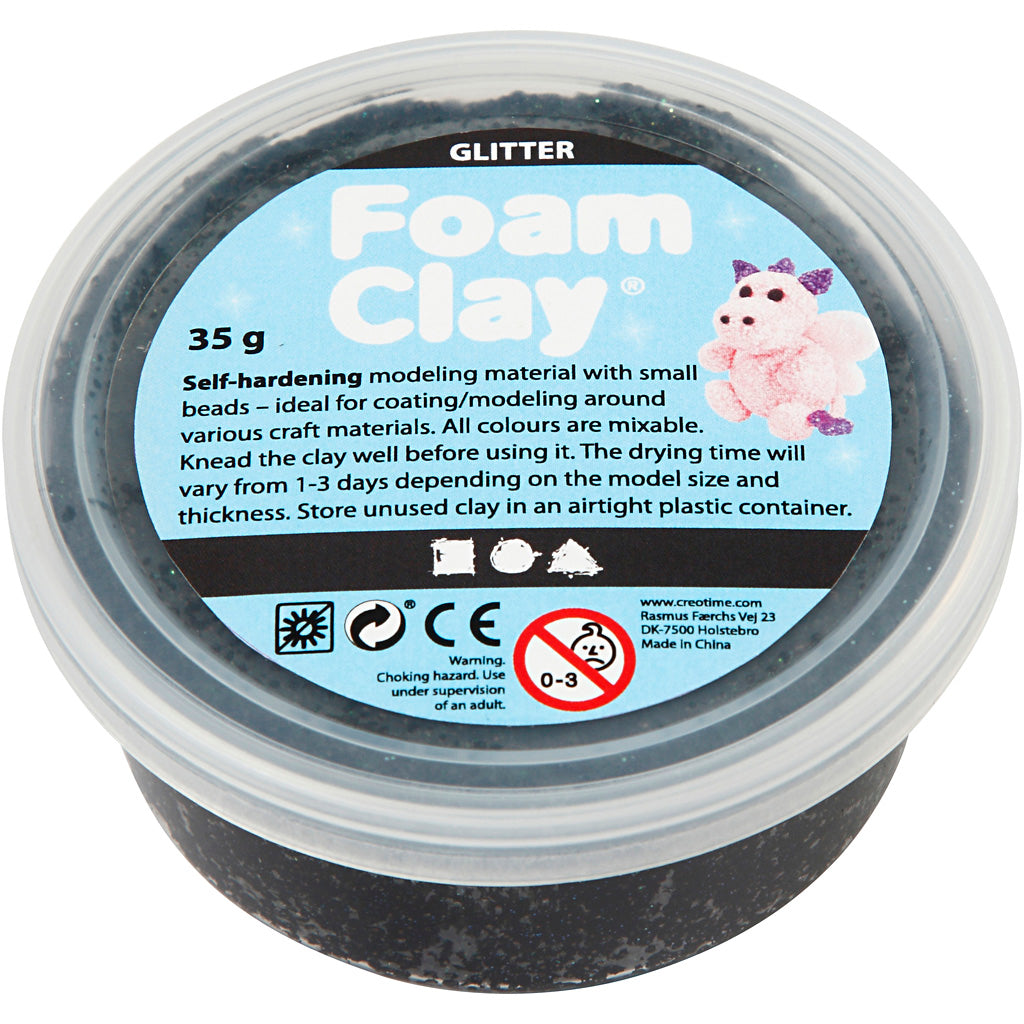Foam clay®, black glitter, 35 gr 1 box