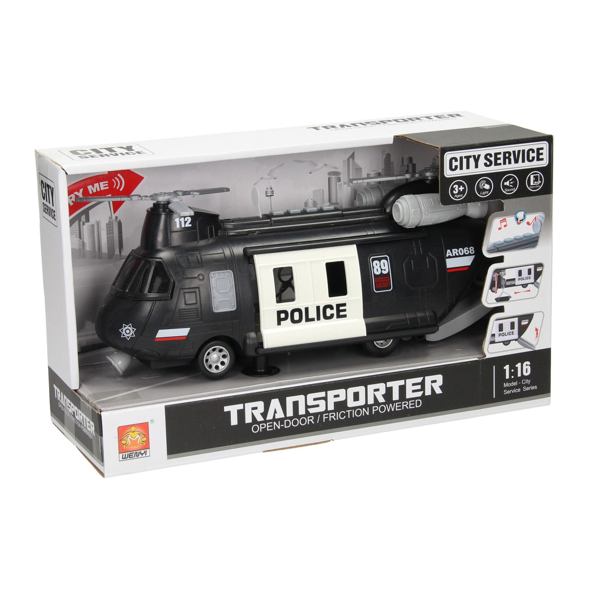 Elicottero della polizia con luci e suoni