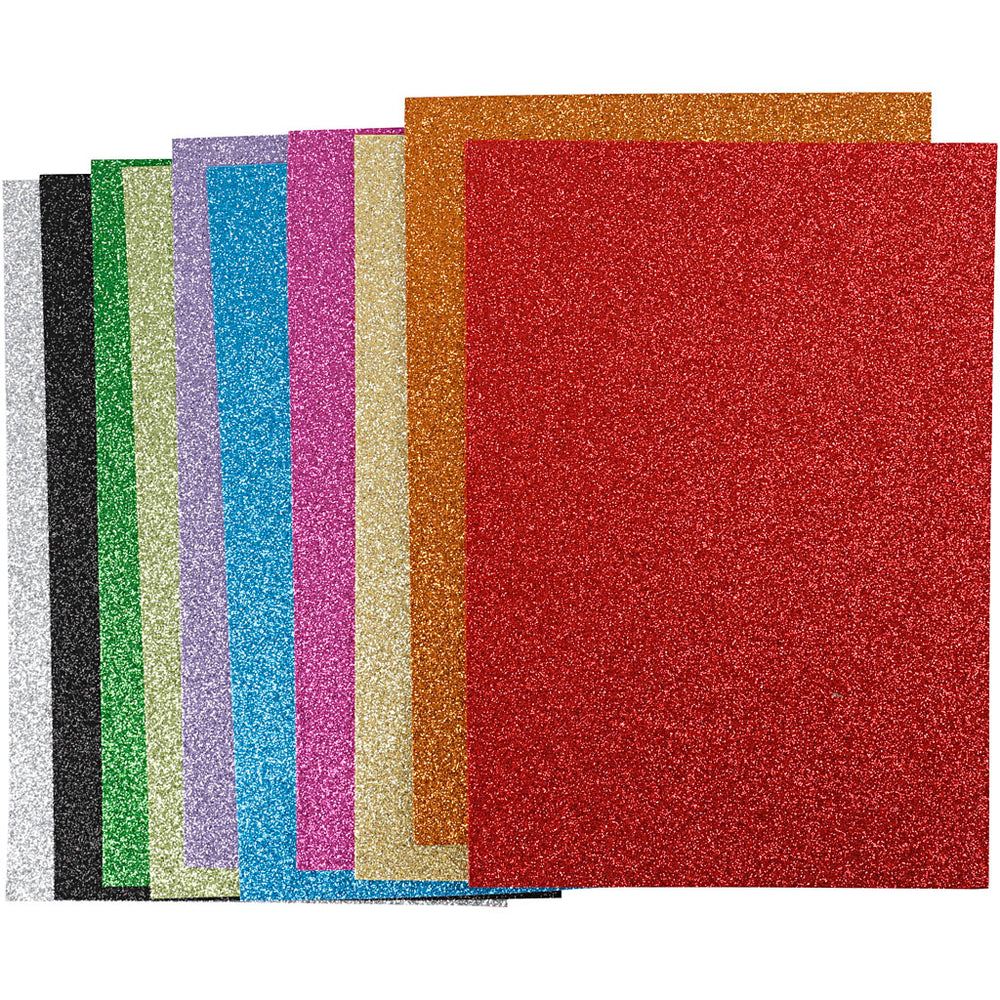 Creativ company glitter foam vellen, a4, vel 210x297 mm, dikte 2 mm, glitter, diverse kleuren, 10 div vellen 1 doos