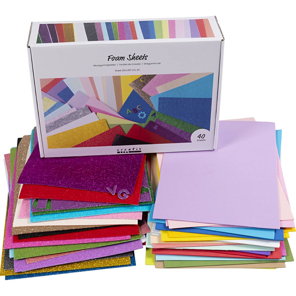 Creativ company foam sheets, A4, sheet 210x297 cm, various colours, 40 sheets 1 box