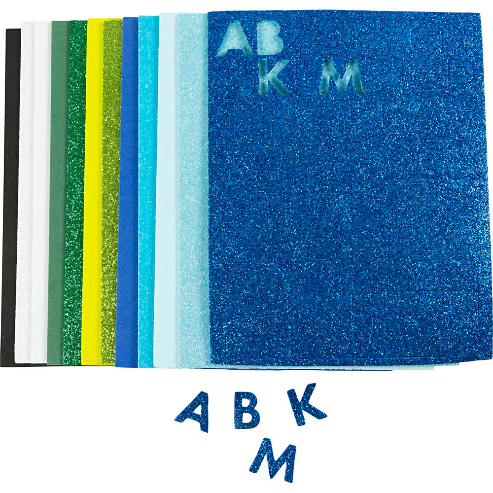 Creativ company foam sheets, size 14x25 cm, thickness 2 mm, blue-green harmony, 12 sheets in 1 box