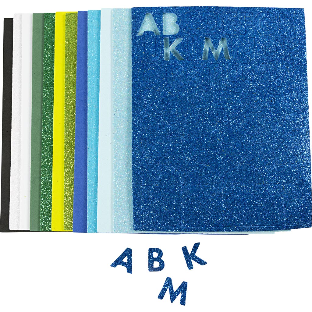 Creativ company foam sheets, size 14x25 cm, thickness 2 mm, blue-green harmony, 12 sheets in 1 box