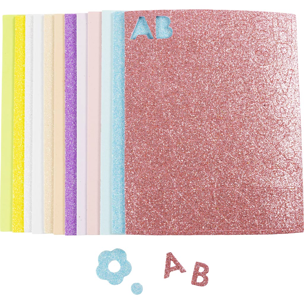 Creativ company foam sheets, size 14x25 cm, thickness 2 mm, pastel colors, 12 sheets 1 box