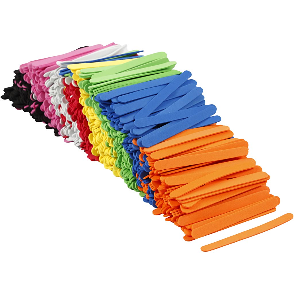 Creativ company eva foam ice cream sticks, l: 11.5 cm, w: 1 cm, thickness 2 mm, various colors, 1000 pieces 1 box