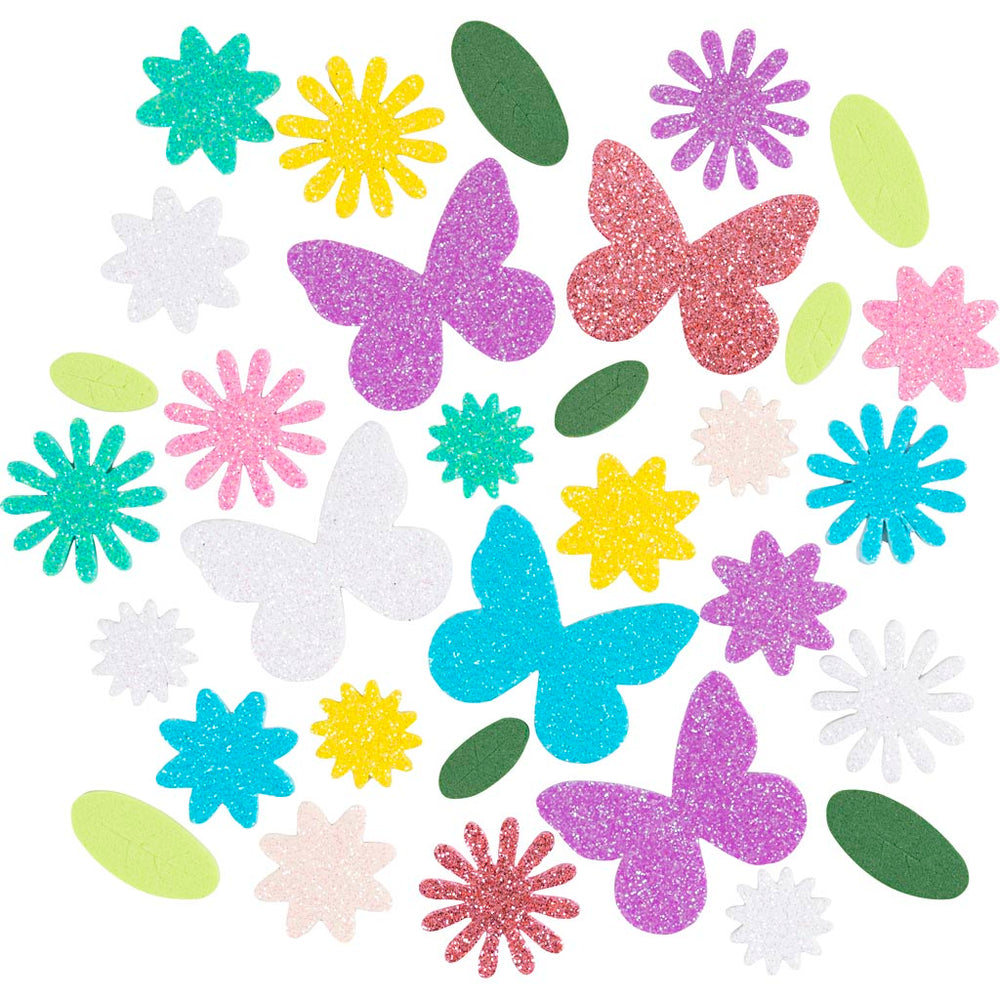 Creativ company foam stickers, butterfly, flower, leaf, self-adhesive, size 9-43 mm, pastel colors, 120 pieces 1 box