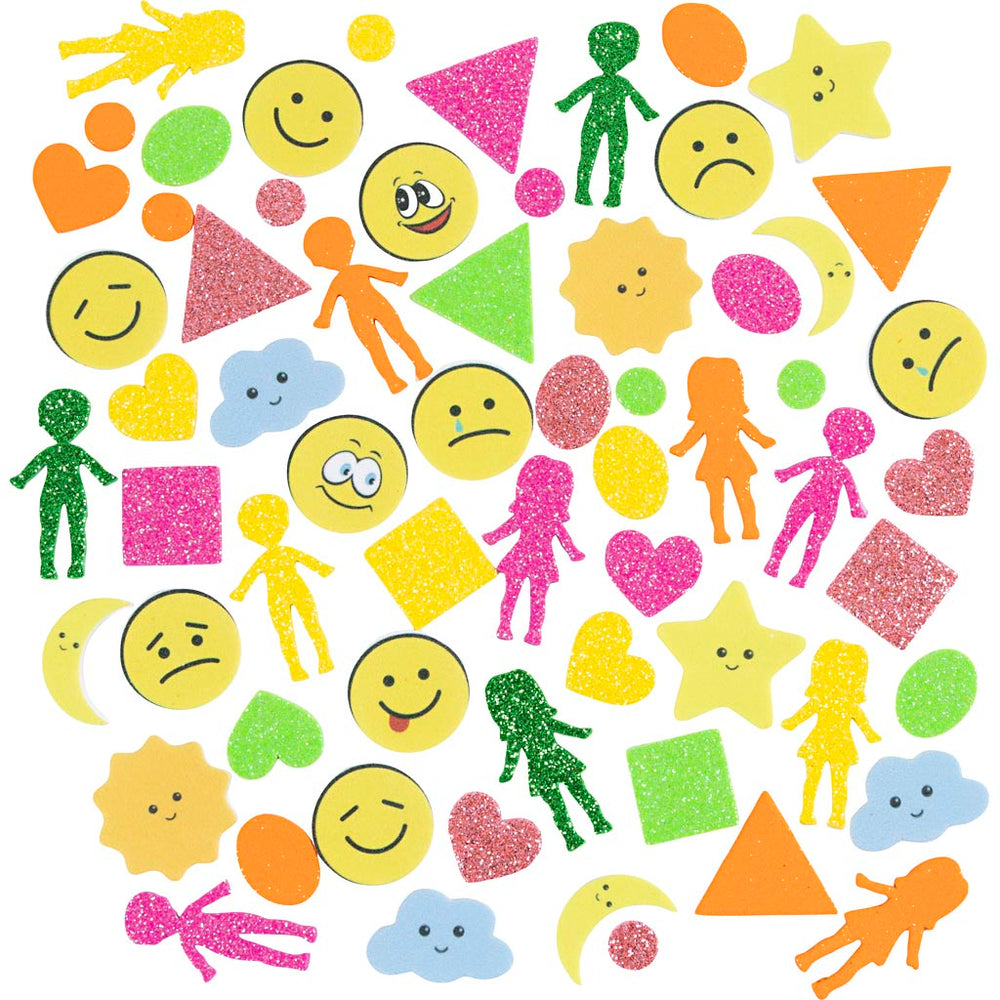 Creative company foam stickers, geometry, people, weather, smileys, self-adhesive, size 10-40 mm, colorful, 175 pieces in a box