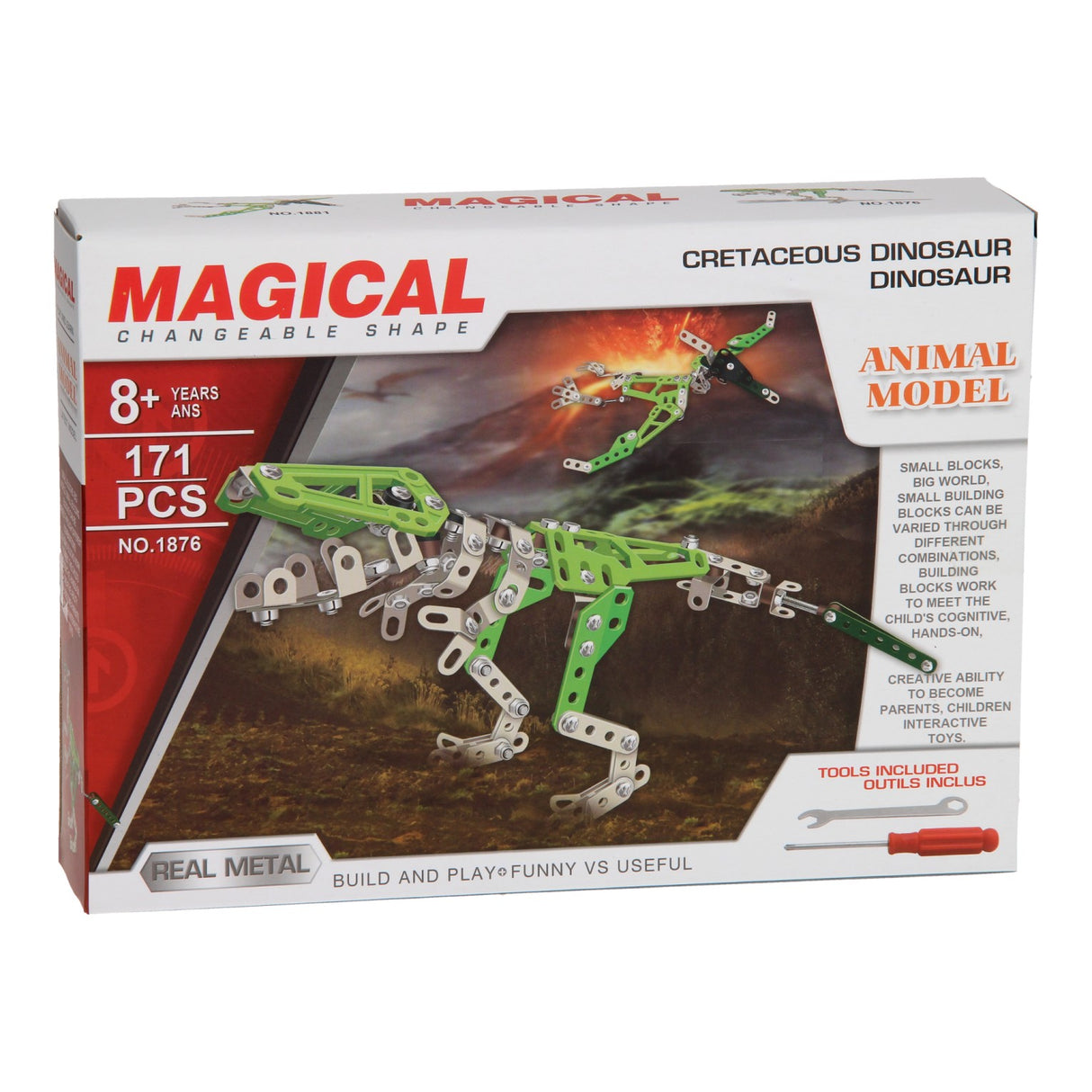 Zestaw konstrukcyjny metalowy dinozaur, 171 elementów.
