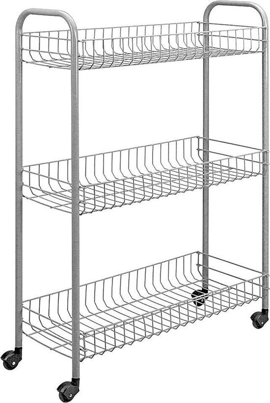 Metaltex bathroom and kitchen trolley slim 84x56cm steel silver