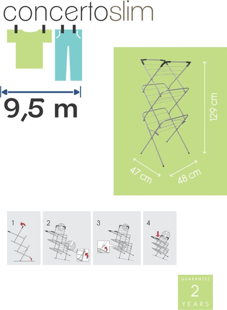 Tomado-metaltex tomado droogrek concerto 9,5m drooglengte zwart met haakjes voor kledinghangers