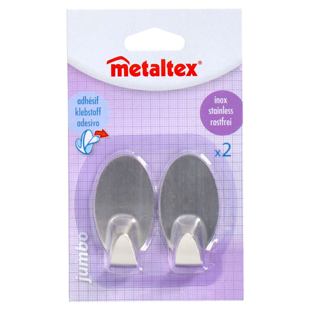 Metaltex adhesive hooks 2 pieces stainless steel oval