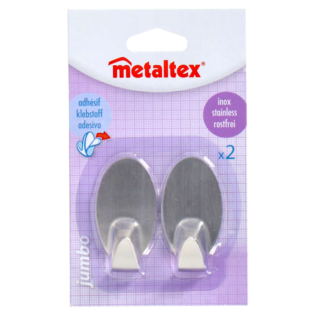 Metaltex adhesive hooks 2 pieces stainless steel oval