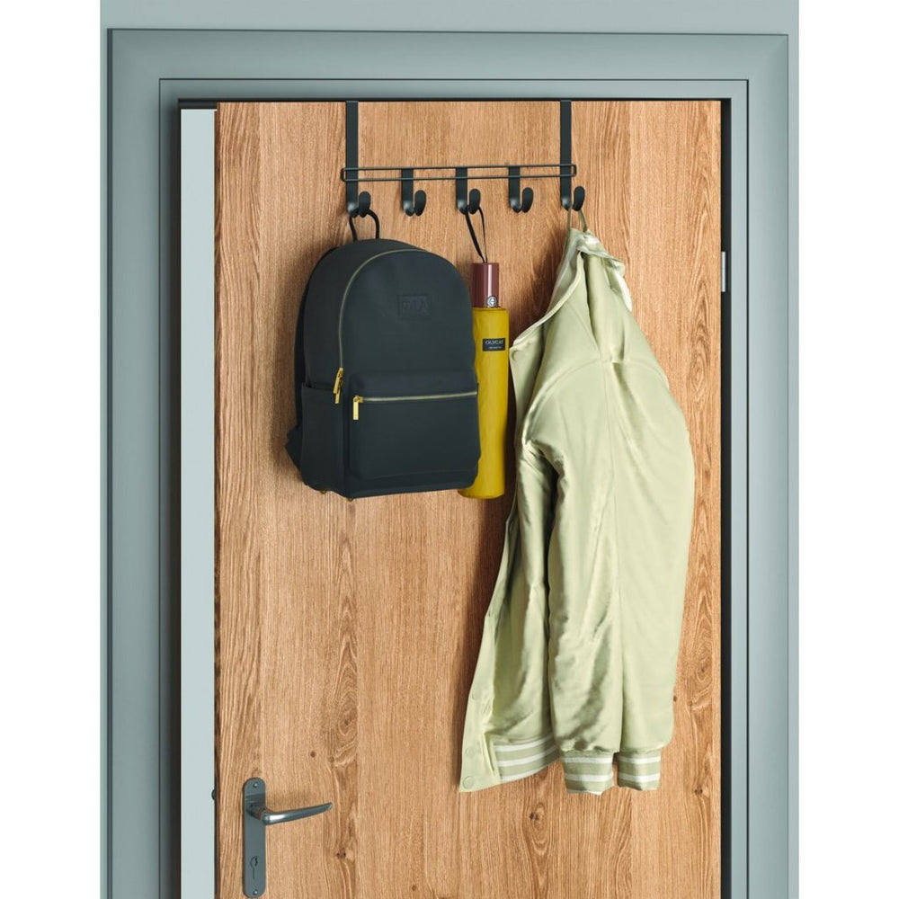 Metaltex door coat rack with 5 hooks, 38 x 6 x 15 cm, black