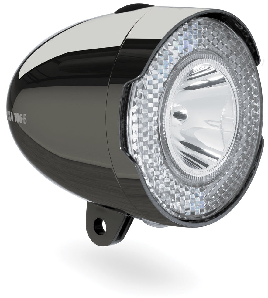 Scheinwerfer 706-B Retro 15 Lux-LED-Batterie-Chrom schwarz