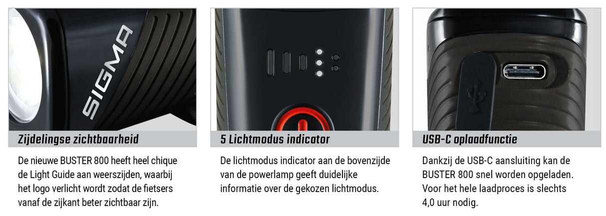 Sigma strålkastare Buster 800 LED -skruvhållare -Li -ion batteri USB