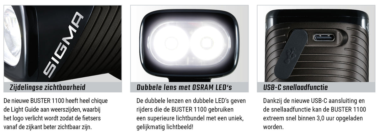 Sigma Buster 1100 LED headlamp with screw holder - Li-ion battery USB