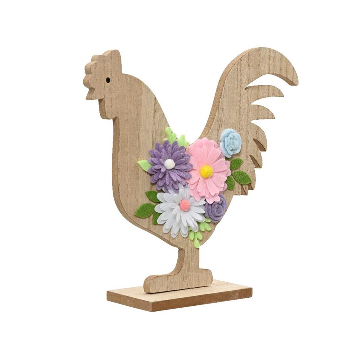 Decoris beeld haan met bloemen mdf h20cm