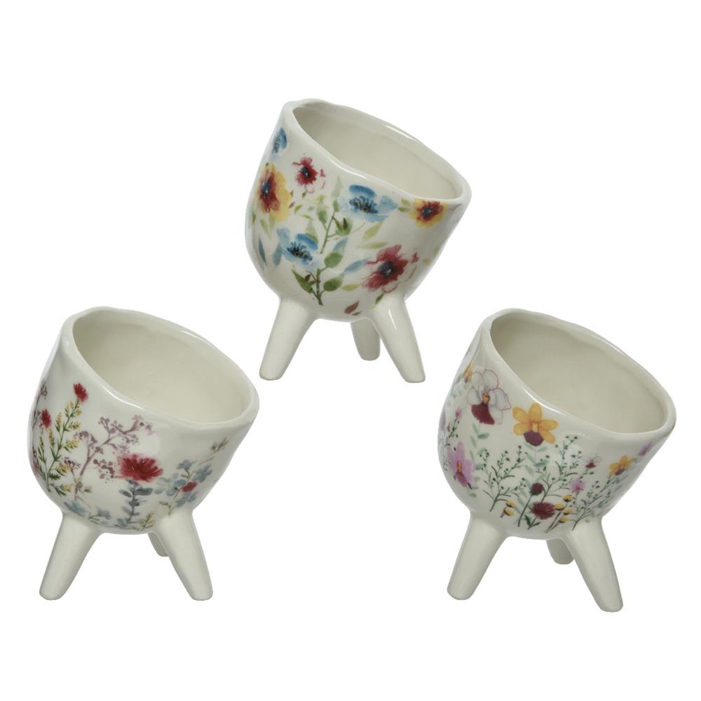 Decoris bloempot dolomiet h11,4cm m.bloemmotief