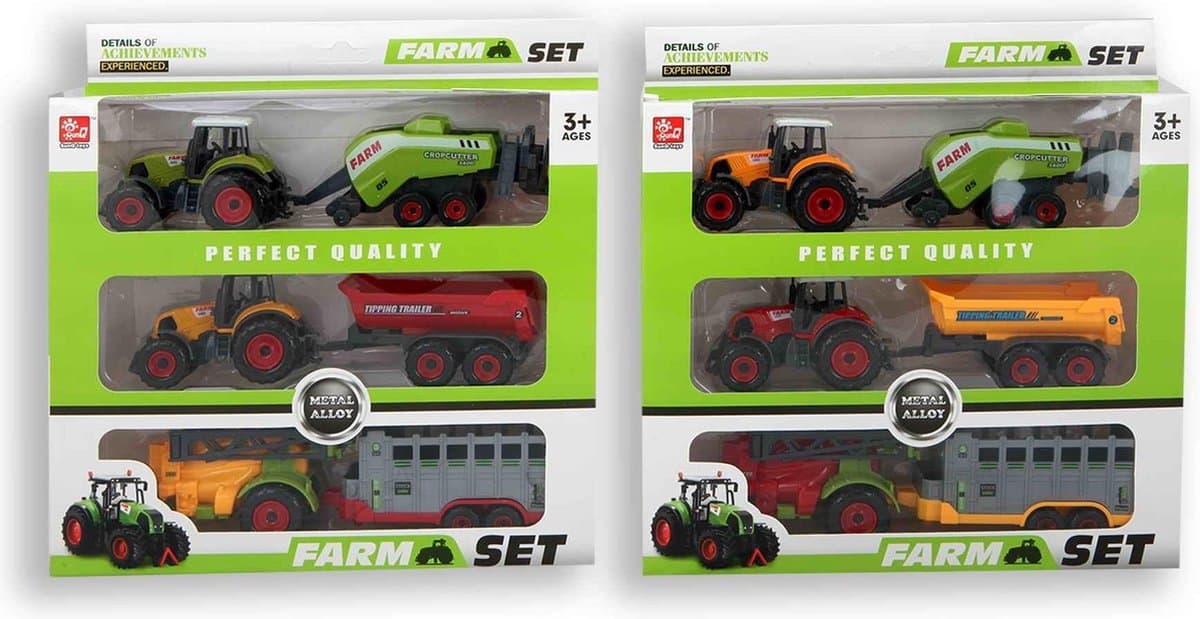 Jonotoys 6 -del traktor sett med 2 traktorer og 4 trailere