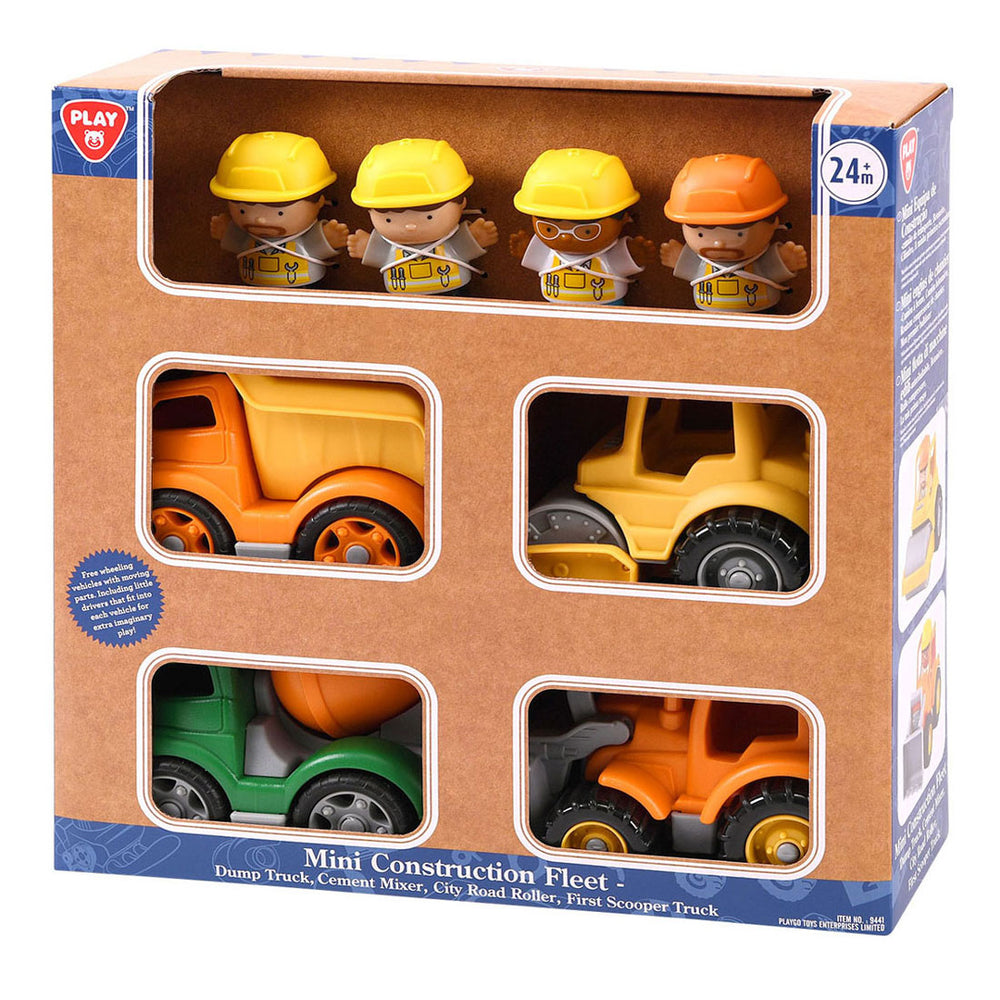 Playgo mini construction vehicles with figures play set - 8pcs.