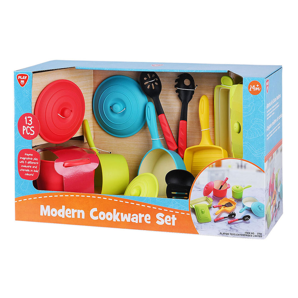 Jouez des casseroles et des accessoires de cuisine Ensemble de jeu moderne, 13dlg.