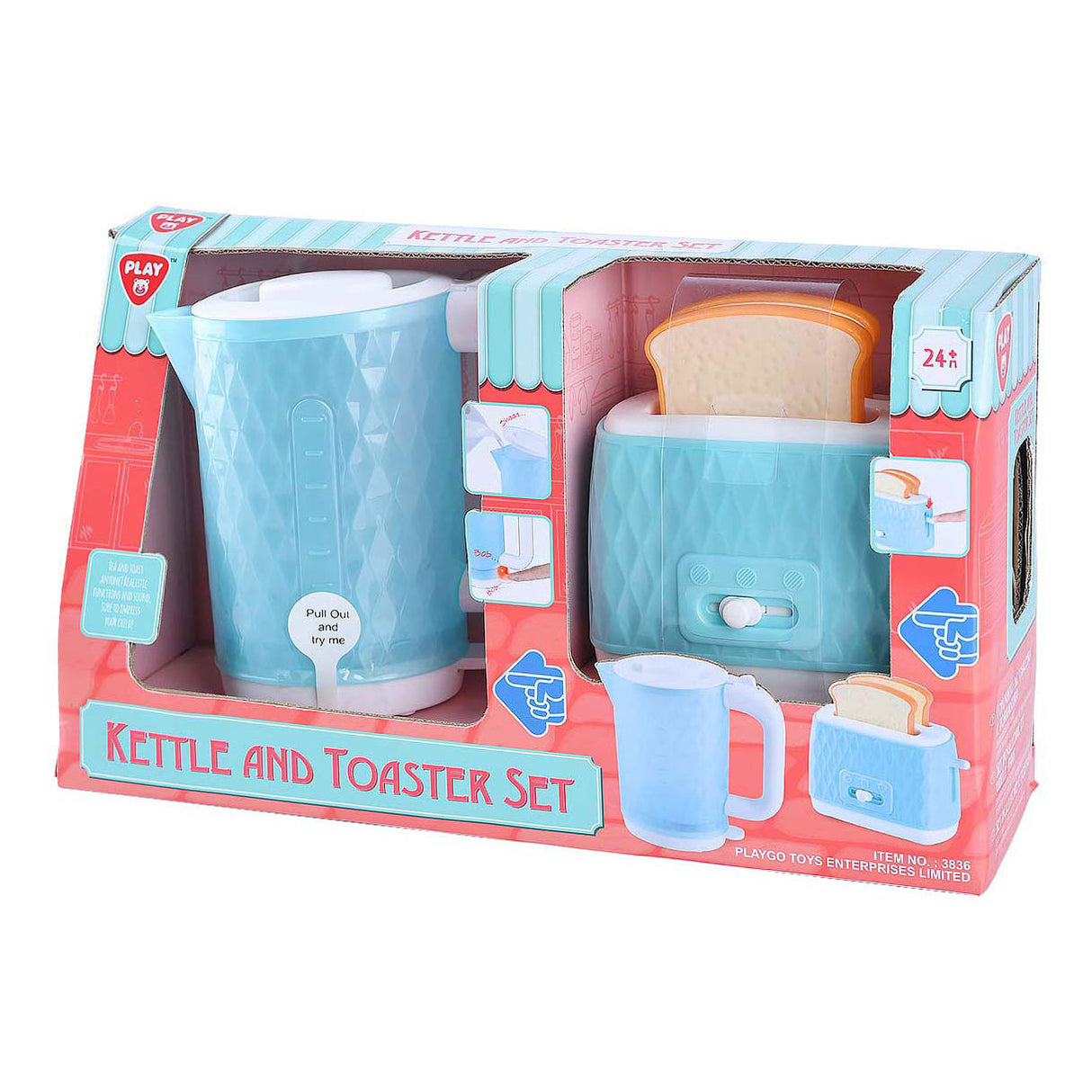 Playgo toy kettle and toaster with bread - 4pcs.