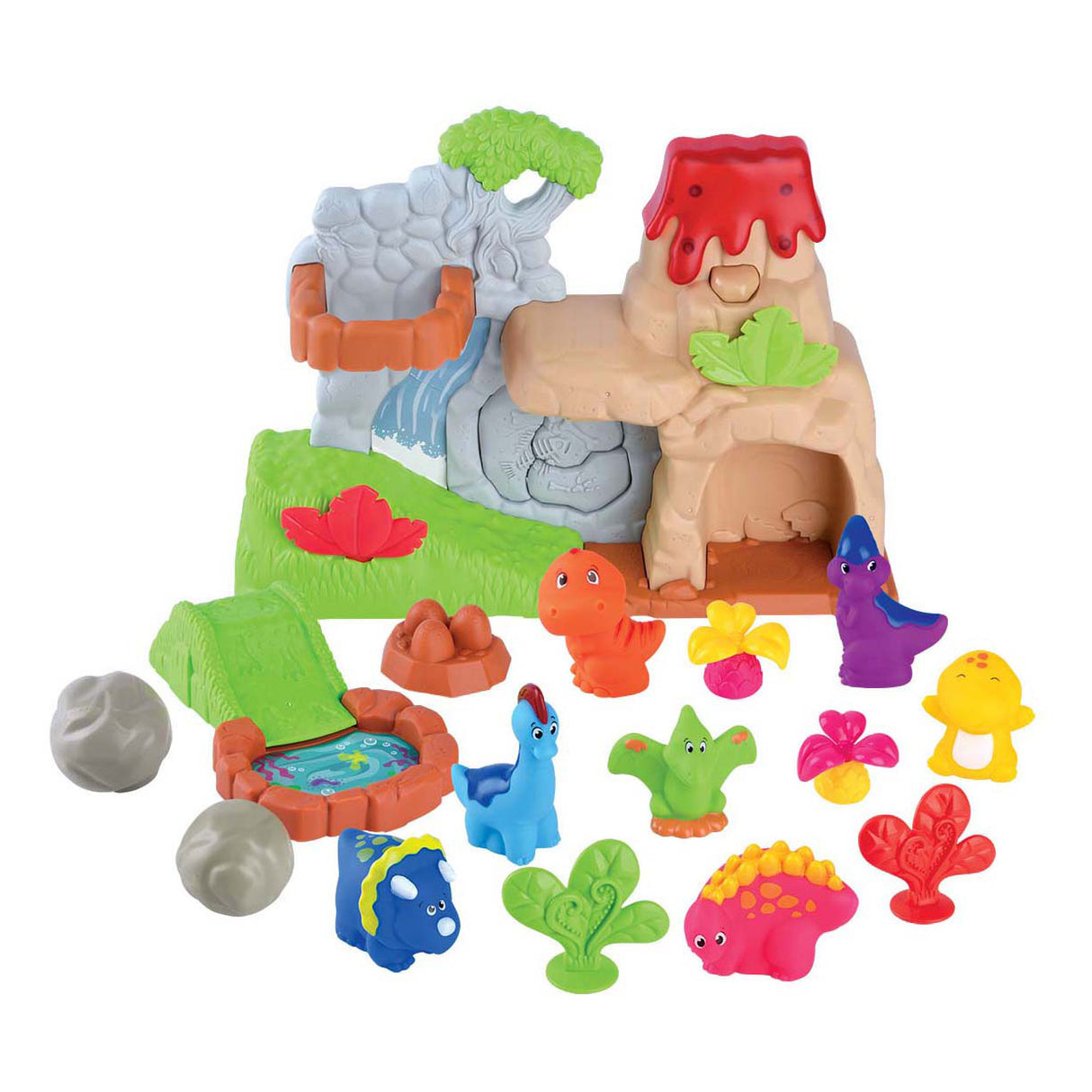 Set de juego Playgo dinosaurios con volcán - 20 piezas.