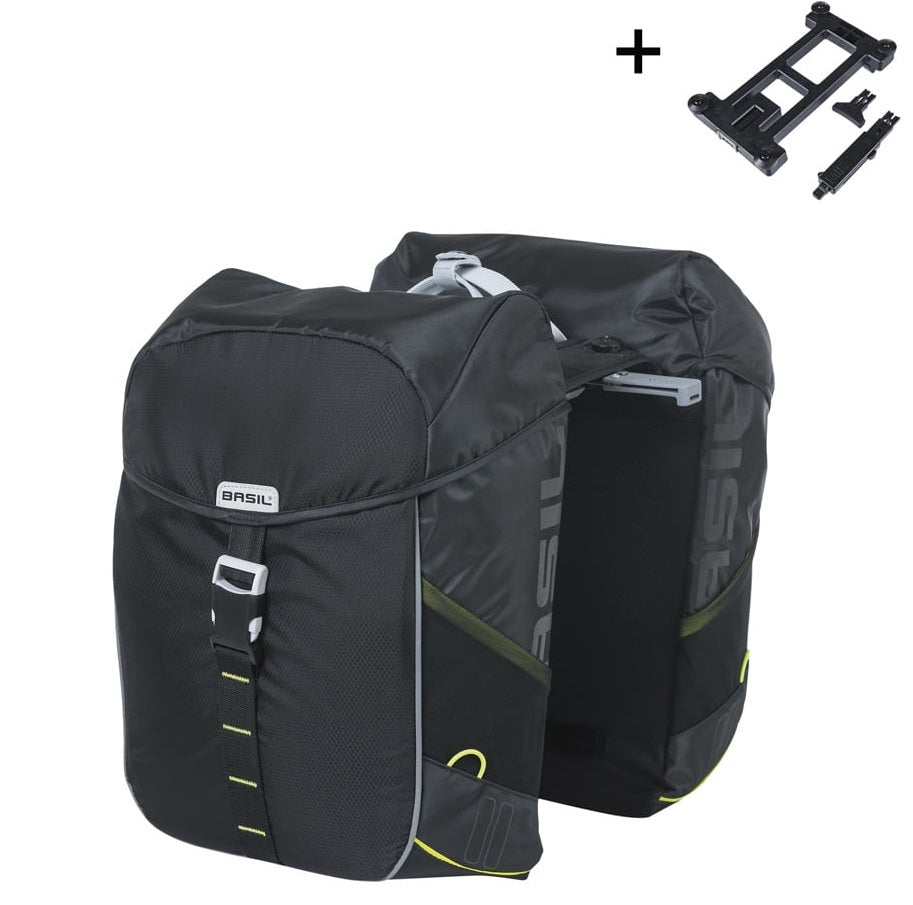 Basil double bicycle bag miles 34 liter 13 x 26 x 35 cm (2x) - black lime