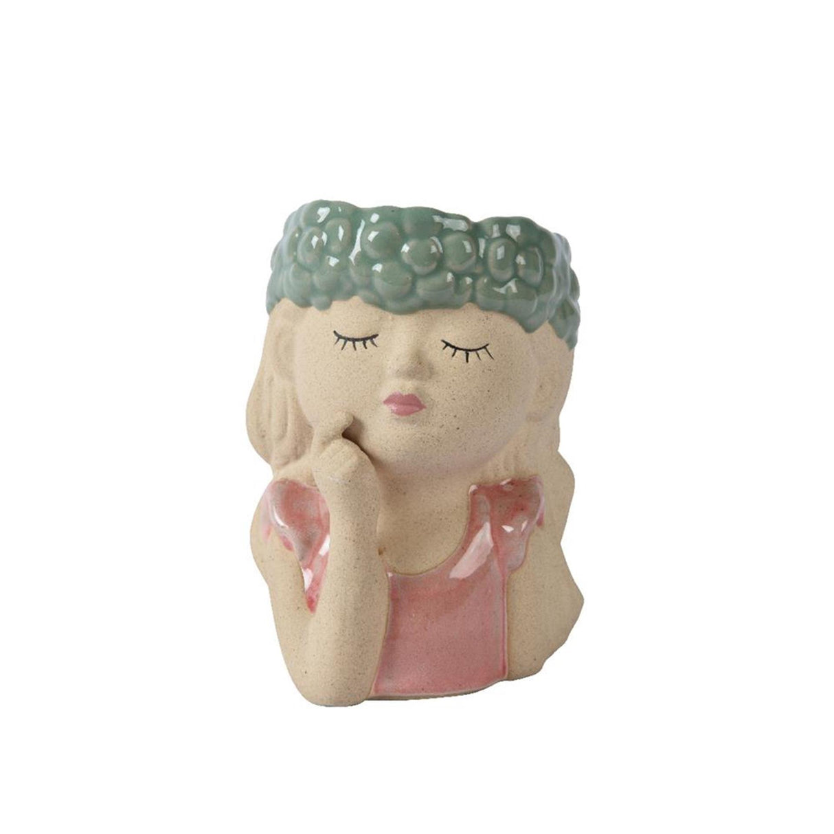 Decoris bloempot vrouw h10,6 groen roze