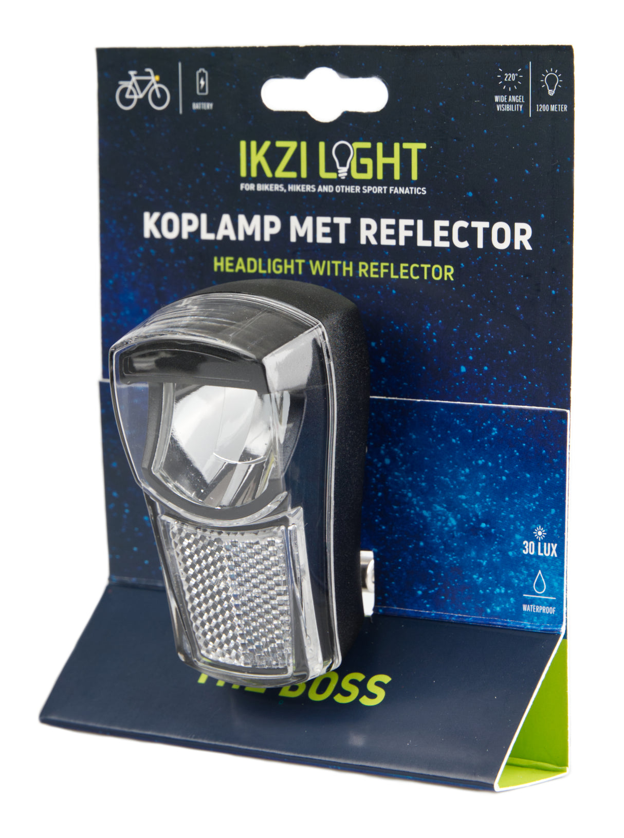 Ikzilight The Boss headlamp, 1 white LED 20 LUX. Includes bracket and batteries (hanging packaging)