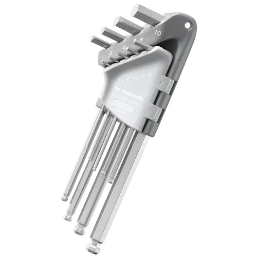Facom set 9 extra lange inbussleutels met kogelkop in rvs