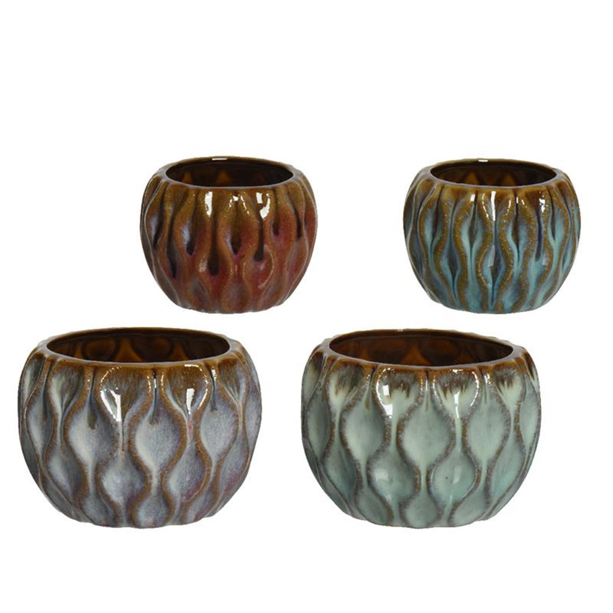 Decoris bloempot keramiek met reliëf set a 2