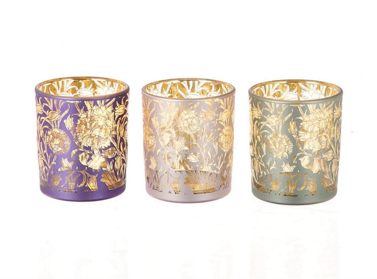 Hbx natural living theelichthouder met bloemenprint h8,2cm