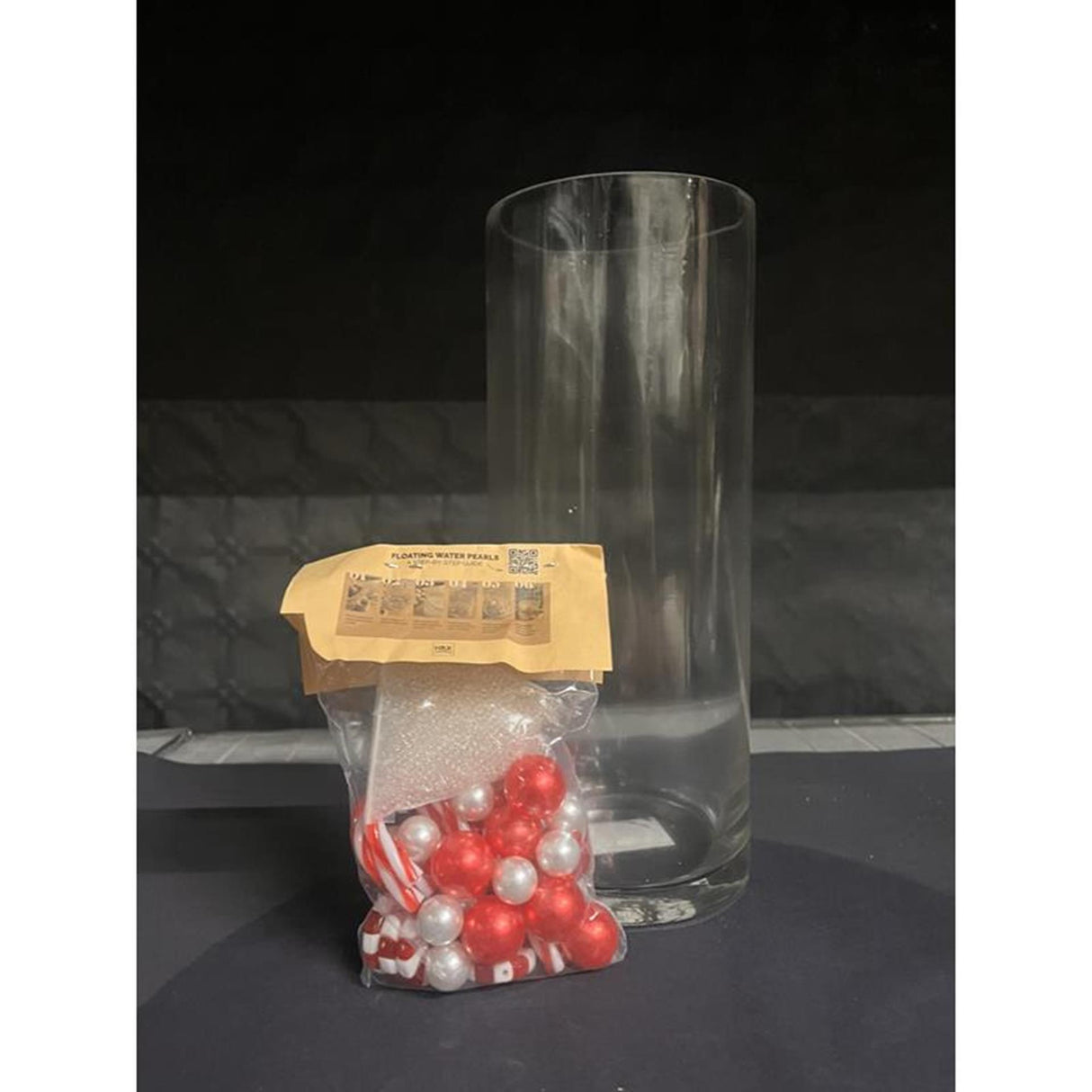 HBx naturlig levende vase med vandperler og slik h25cm