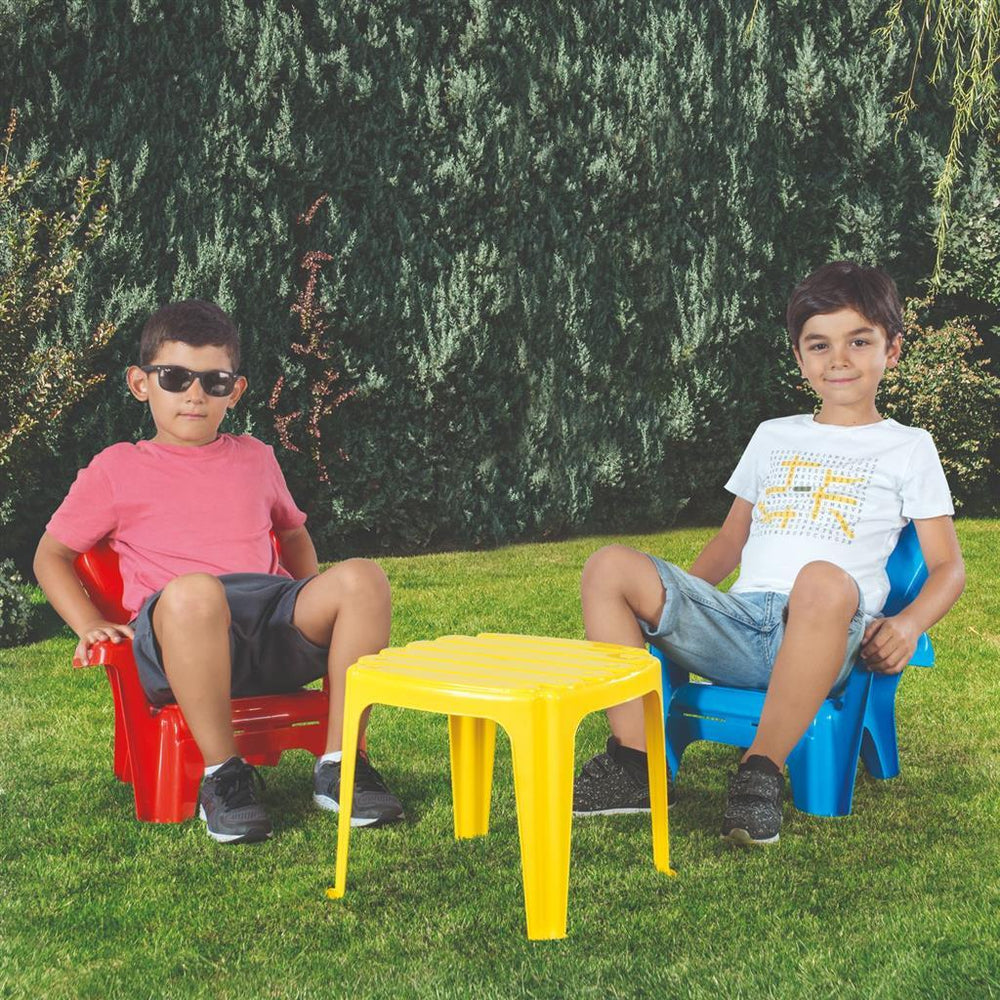Dolu table with 2 chairs blue red yellow