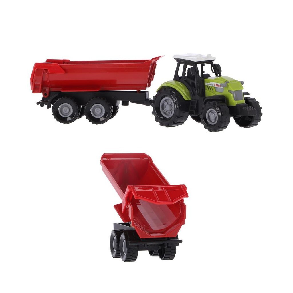 Traktor anderer Marken mit rotem Anhänger + Licht und Sound