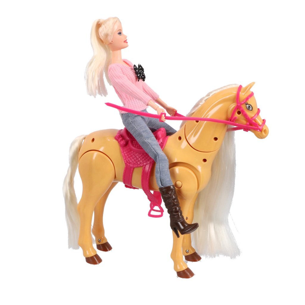 Poupée sans marque avec un véritable ensemble de jeu de cheval qui court